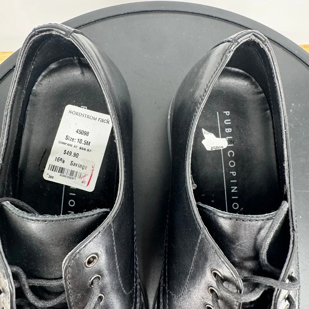 NWT Public Opinion Mens Black Leather Derby Shoes 95952758 Size 10.5M‎